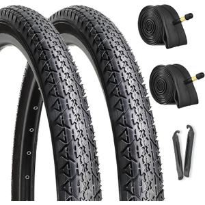 Hycline 26x2.125 Cruiser Bike Tires Set: 2-Pack 26-inch Premium Butyl Rubber Puncture-Resistant Folding Replacement Bicycle Tires for Beach Cruiser and Urban Commuting Bicycle (Black)
