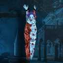 HollyHOME Halloween Animated Hanging Clown with Glowing Eyes Creepy Sound and Shaking Body Halloween Decorations Outdoor Scary Haunted House Outdoor Prop Decor 60'' Red