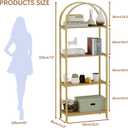 Bookshelf Arched Bookcase, Industrial 4-Tier Open Shelves with Metal Frame, 72" Tall Freestanding Storage Display Rack for Home Office, Living Room, Gold & Nature Wood, Easy Assembly