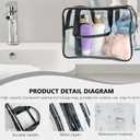 PVC Clear Pure Color Transparent Large Zipper Cosmetic Pouch Travel Makeup Cosmetic Bag with Handle for Travel Bathroom Toiletry Organizer (Clear+Black Handle)