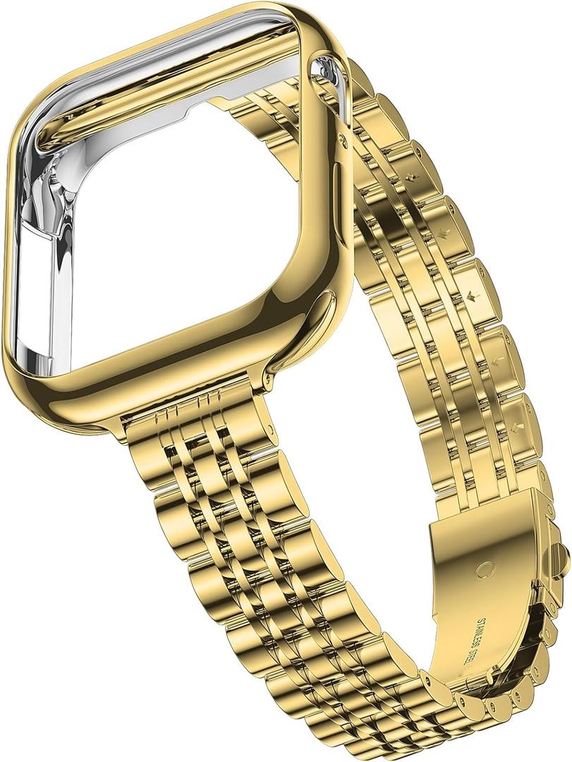 iiteeology Slim Metal Bands Compatible with Apple Watch Band Series 11-1/SE 3-1, Women Thin Stainless Steel Band with Bumper Case for iWatch Band 46mm 45mm 44mm 42mm 41mm 40mm 38mm