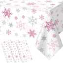 3 Pcs Christmas Snowflake Party Tablecloths Decorations,Plastic Pink Winter Onederland Rectangle Table Cover for Christmas New Year Girls 1st Birthday Baby Shower Holiday Party Decorations,54x108 inch