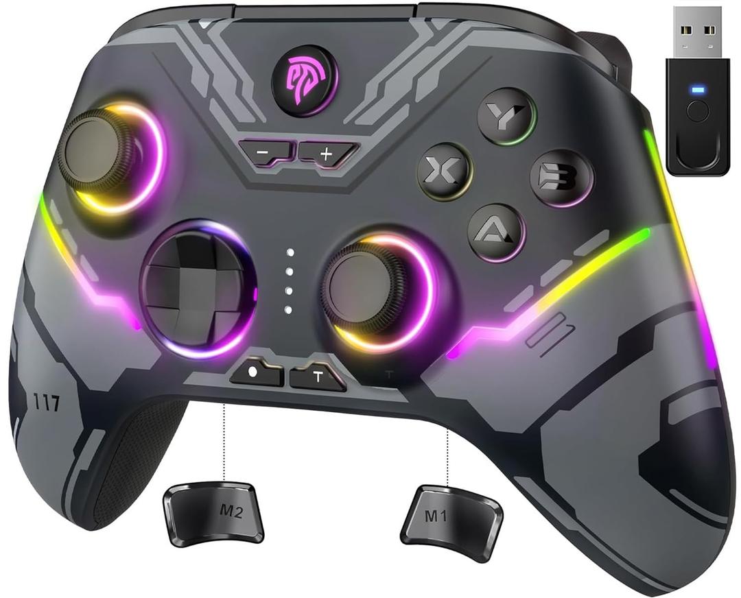 EasySMX X15 Wireless PC Controller with Hall Effect Joysticks & Triggers, RGB Lighting, 2 Back Buttons, 1000mAh Battery, Bluetooth Game Controller for Windows PC, Steam, Switch & Android (black)