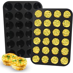 Silicone Muffin Pan for Baking 24 Cups Non-Stick Mini Cupcake Pan,BPA Free Silicone Baking Mold for Muffin Cupcake Egg Bite Maker 2 Pack,Black