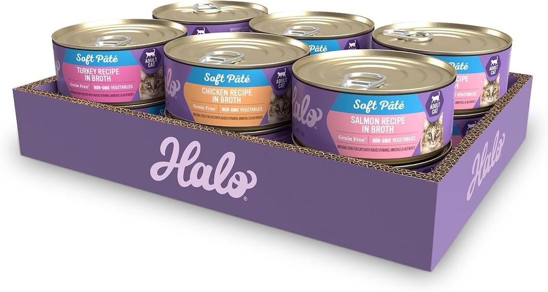 Halo Soft Pate Wet Cat Food, Variety Pack, 5.5 oz Can, 12-Pack (EXP 03/03/28)