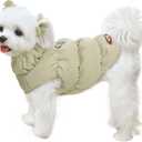 Winter Warm Dog Jacket for Small Medium Dogs Cat Cold Weather Coats with Harness Paded Dogs Fleece Vest Waterproof Windproof Dog Snow Jacket Pet Puppy Clothes (Khaki,S)