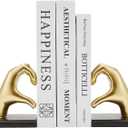 Gold Bookends, Heavy Duty Bookend Holder Decor, Golden Finger Heart Shaped, Modern Art Sculpture, Finger Home Decoration, Bookends Decorative, Boho Decor for Desktop Bedroom Study Room