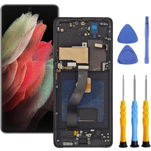AMOLED for Samsung Galaxy S21 Ultra 5G Screen Replacement with Frame for Samsung S21 Ultra Screen Replacement kit SM-G998u G998a G998w LCD Touch Display digitizer with Tools Black