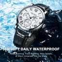 eYotto Men's Stylish Business Watch, Multifunction Quartz Movement Chronograph Roman Numerals Analog Calendar Date Waterproof Leather Band Wristwatch, Formal Casual Dress Gift Watch for Men