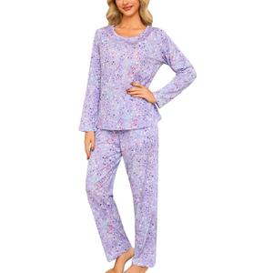 ENJOYNIGHT Womens Pajama Set Cotton Long Sleeve Pjs Two Piece Sleepwear with Pockets (Medium, Purple)
