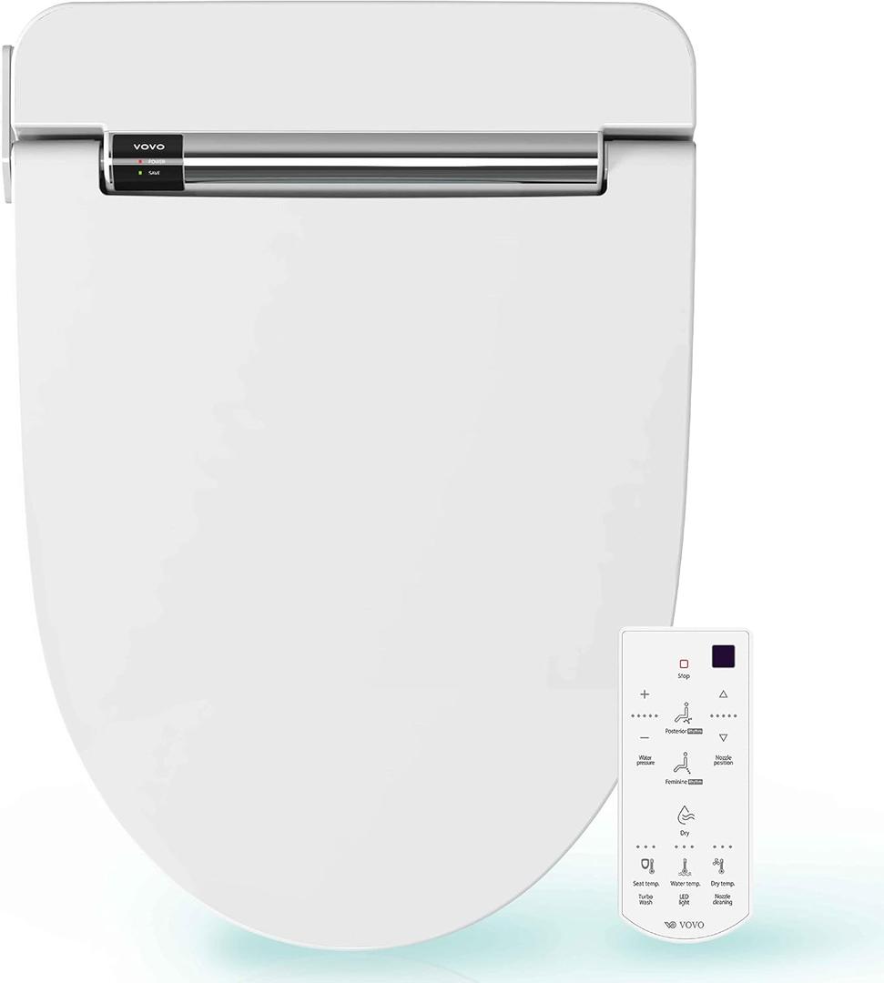 VOVO VB-4000SE Elongated Bidet Toilet Seat, Warm Water, LED Light, Heated Seat, White, Deodorizer, Dryer, Stainless Steel Nozzle, Made in Korea