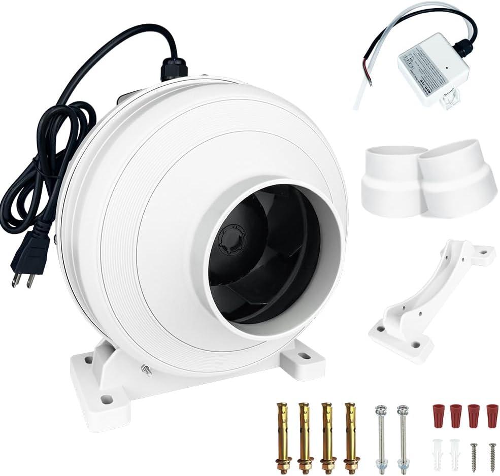 MIDCVFRUN Dryer Vent Booster Fan with Pressure Switch for Automatic Activation, 4" Inline Exhaust Fan 260CFM High Air Volume, Ultra-Quiet Anti-Clog Design Efficiently Reducing Drying Time