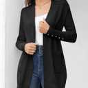 BB&KK Women's Cardigan Sweaters Button Cuff Long Sleeve Knit Open Front Jacket Casual Fall Coat with Pockets (Black, XL)