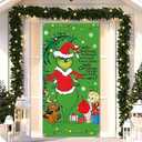 Nepnuser Merry Christmas Door Cover Green Christmas Whoville Xmas Winter Holiday Birthday Party Decorations Backdrop Door Hanging Banner