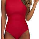 SUUKSESS Women One Piece Ruched Swimsuit Tummy Control Backless Bathing Suit (Red, XL)