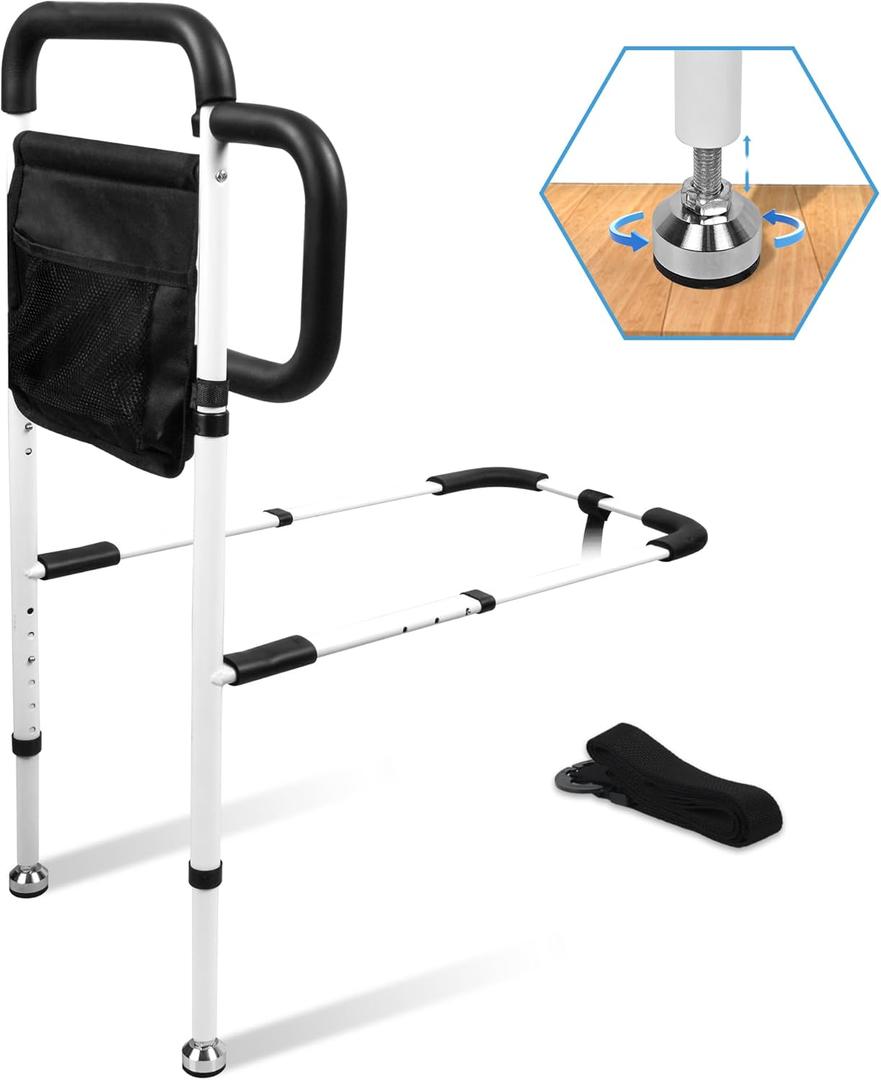 Bed Rails for Elderly Adults Safety, Grab Bar Bed Handrails for Seniors, Upgraded Adjustable Bed Cane with Supporting Foot & Double Pockets, Fall Prevention for Elderly