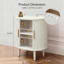 DHH Mid Century Modern Nightstand with Charging Station, Fluted Accent Side Table with Sliding Door & Adjustable Shelf, End Table for Small Space, Living Room, Bedroom,Sofa Couch(1, White)