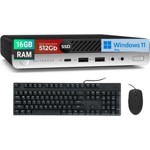 HP EliteDesk 800 G5 Mini Desktop Computer, Core i5-9500T 3.70 GHz, 16GB DDR4 RAM, 512GB SSD, Mouse & Keyboard, WiFi, Windows 11 Pro, Black 