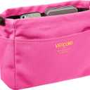 Vercord Canvas Handbag Organizers, Sturdy Purse Insert Organizer Bag in Bag, 10 Pockets Color Rose Small