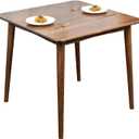 Square Dining Table, Solid Wood Kitchen Table, Mid-Century Modern Kitchen Island Tables for Small Space with Oak Finish, 35.4D x 35.4" W x 29.5" H, Walnut