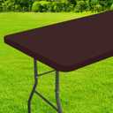 homing Rectangle Table Cloth Cover, Waterproof Polyester Elastic Fitted Tablecloth, Fits for 6 Foot Folding Tables, Washable Table Protector for Picnic, Camping, Outdoor (Coffee, 30" x 72")