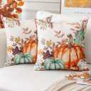 2 x Artscope Fall Decorative Throw Pillow Covers 18x18 Inch Set of 2, Watercolor Pumpkin Fallen Leaves Outdoor Farmhouse Pillow Cases for Home Sofa Couch-Green Orange