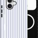 Magnetic Case for iPhone 17 , Compatible with MagSafe, Aesthetic Striped Cute Design for Women, Hybrid 2-Layer Hard Shell Phone Cover, Blue