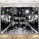 Black Silver Happy New Year Backdrop 2026 New Years Party Backdrop New Years Eve Annual Countdown Party Supplies Fireworks Glitter Dots Cheers to Family Party Decor Banner (70x40 inch (6x4FT))