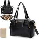 Omanmoli Diaper Bag Tote Leather Diaper Bag Backpack LargeBaby Diaper Bag 14 Diaper Bag Organizing Pouches,Changing Pad,Crossbody Strap,4 Insulated Pockets,Black