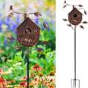 DREAMSOUL 48" Bronze Bird Houses for Outside Decorative Metal Birdhouse, Vintage Bird House Pole with 1.6" Entrance Hole for Patio, Yard, Garden