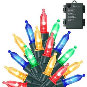 WATERGLIDE 50 LED Outdoor Christmas Lights, 16 FT Battery Operated Mini String Lights with 8 Modes & Timer, Xmas Tree Lights Waterproof for Patio Garden Party Wedding Holiday Decor, Multicolor