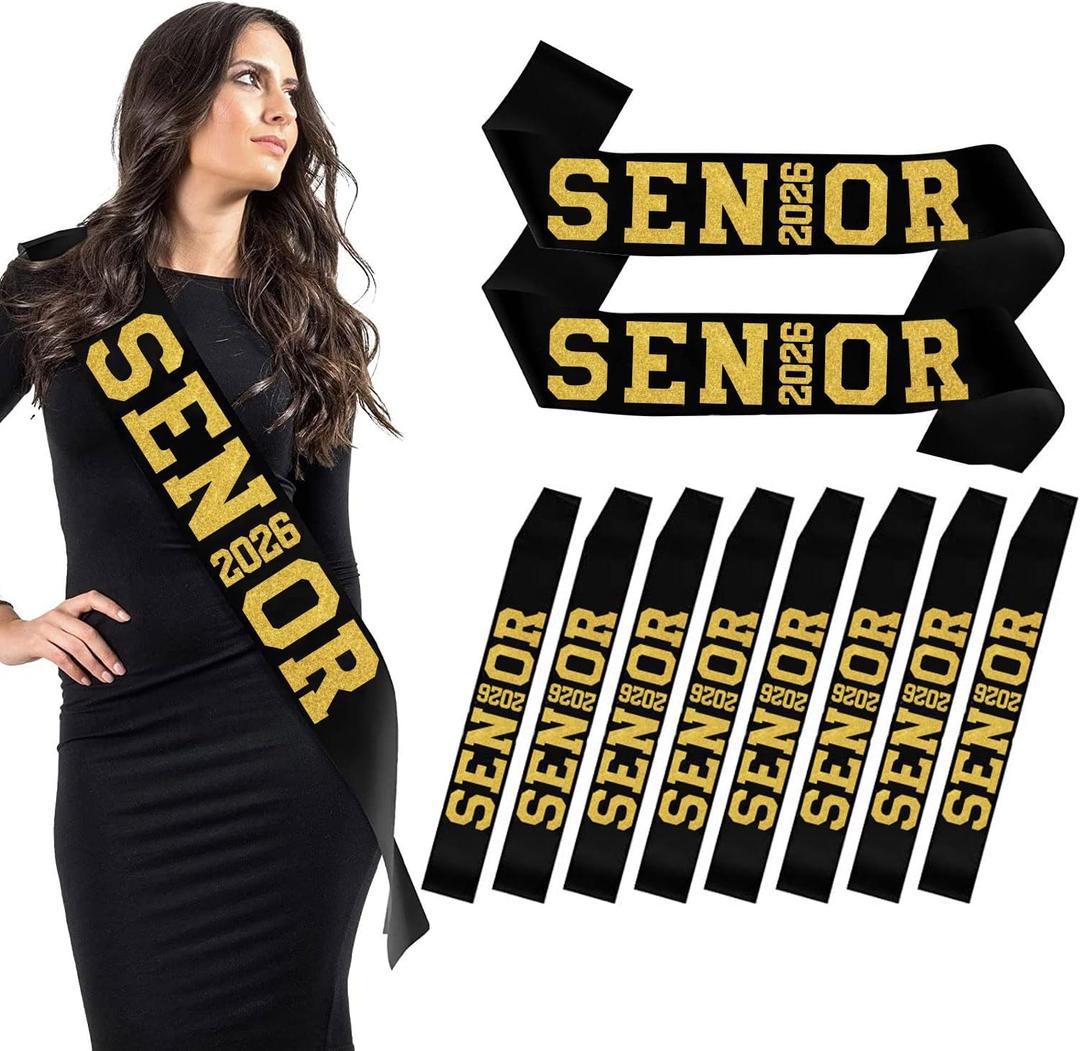 10Pcs Black Senior 2026 Satin Sashes with Gold Glitter Letters- 2026 Graduation Celebrations Sashes - Senior Cheer Sash - Cheerleader Sash - Class Competition Sashes