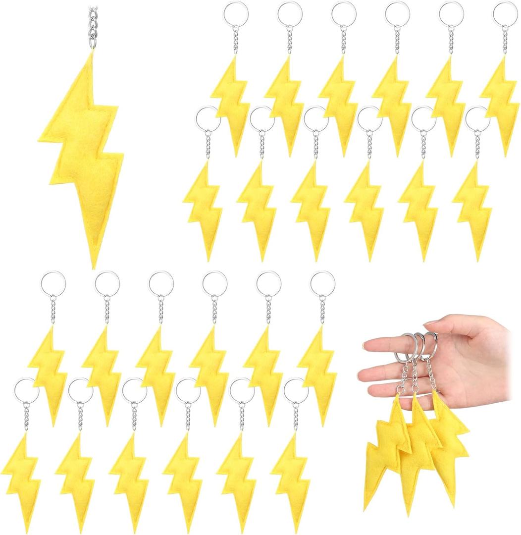 24 Pcs Cartoon Animation Party Favors Lightning Hanging Keychains Gifts Yellow Gold Flash Lightning Keyring Ornament Decoration for Carton Game Birthday Party Supplies Baby Showers Decorations
