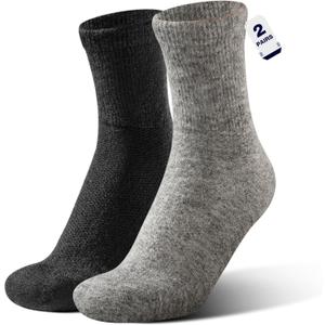 Alpaca Wool Diabetic Socks for Men Women Non Binding Wide Loose Thick Warm Soft Seamless Moisture Breathable Mixcolor, Black+gray, Large, 2 Pair