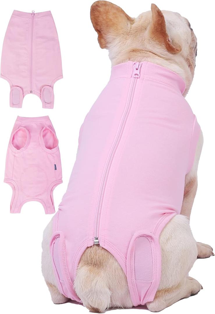 Caslfuca Dog Surgery Recovery Suit - After Spay, Abdominal Wounds Post Surgical Recovery, Anti Licking Breathable Dog Onesies for Small, Medium & Large Pet, Alternative Bandages Cone E-Collar, S(Back9 - 12" Chest14 - 17" Weight 8.5 - 15lb), Pink Suit