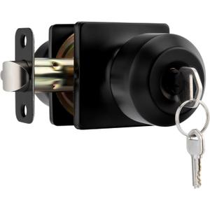 goldenwarm Matte Black Entry Interior Door Knob, Square Exterior Door Knobs, Matte Black Exterior Key Door Knobs (1 Pack)