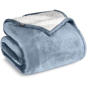 Bare Home Sherpa Fleece Blanket - Twin/Twin Extra Long - Blanket for Bed, Sofa, and Couch - Warm & Lightweight - Fluffy & Soft - Reversible (Twin/Twin XL, Dusty Blue)