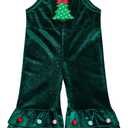 Christmas Baby Girl Outfit Christmas Tree Sleeveless Velvet Romper Jumpsuit Bell Bottom Pants Toddler Fall Clothes (12-18 Months, Green)