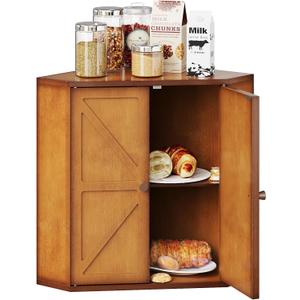 Corner Bread Box for Kitchen Counter Double Layer Bamboo Bread Storage Container Large Capacity Bread Storage Bin Farmhouse Breadbox Organizer (Antique Brown)