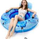 Jasonwell Inflatable River Tube Float - Heavy Duty River Float Pool Floats Lake Premium Water Tubes for Floating Recreational River Raft Lounge Floaties with 2 Cup Holders for Adult (X-Large, Blue)