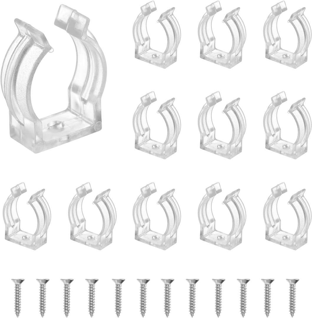 MECCANIXITY T6 U Clips Holder Bracket Fluorescent Tube Light Fixture Plastic Pipe Clamps with Screws for LED Bulbs Ceiling Lamp, Clear, Pack of 12