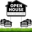 Queekay 5 Pack Black Open House Yard Signs with Metal Stakes for Real Estate 16" x 12" Large Black Double Sided Weather Proof Open House Signs with Directional Arrows Real Estate Agent Supplies