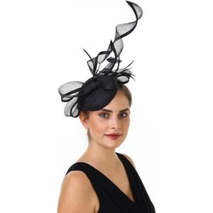 Haojing Feather Fascinator Hat for Women Vintage Bridal Headpiece Wedding Derby Hat