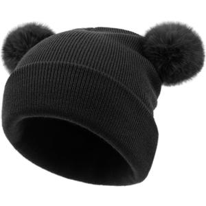 Baby Beanie Hats Toddler Infant Winter Hat for Boys Girls Newborn Beanies with Pom Pom (Black)