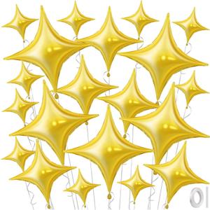 Gold Star Foil Balloons, 20 PCS Four Angle Star Balloons, Large Stars Shaped Helium Mylar Balloon for Birthday, Baby Shower, Wedding, New Years, Party Decorations Supplies