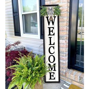 Surfapans Welcome Sign for Front porch Standing 45"X9"Large Wood Frame Outdoor Tall Welcome Signs Vertical Decor for Farmhouse Rustic Home Modern Outside Front Door Wall Decorations (Black)