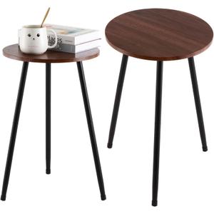 2 Packs Small Round Side Table 13.5" Outdoor Patio Round Accent Coffee Tables Indoor Corner Stand for Small Spaces Weather-Resistant for Balcony Plant Stand, Woodgrain
