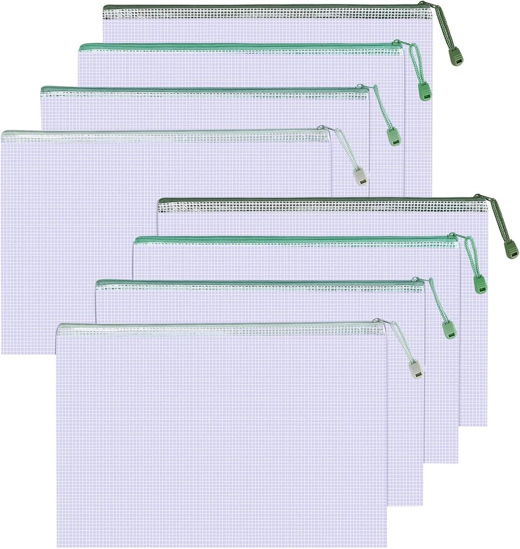 8Pcs Mesh Zipper Pouch Bags, A4 Size Clear Plastic Zipper Pouches, Waterproof Bag for Organizing Storage, File Zip Bags for School Board Game Puzzle Storage, Office Supplies (Green)