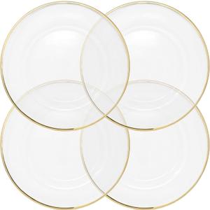 Clear Glass Charger 13 Inch Dinner Plate With 0.5 CM Metallic Rim - Set of 4 - Gold