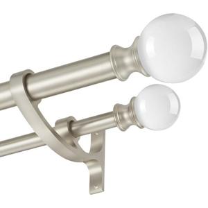 Double Curtain Rods Heavy Duty Window Treatment Rods 36-72 Inches, 1 Inch Front and 5/8 Inch Diameter Back Telescoping Drapery Rod with Clear Round Finials, Brushed Nickel
